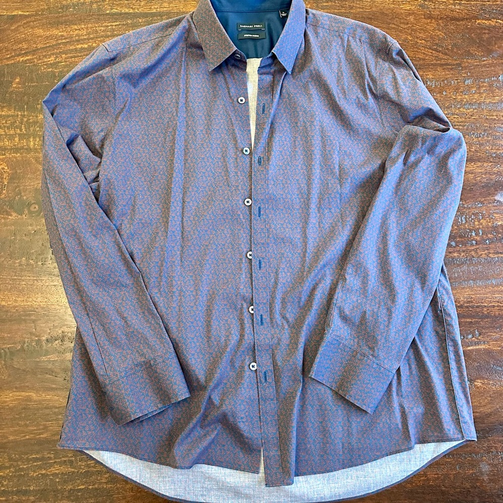 Zachary Prell Navy and Red Geometric Shirt